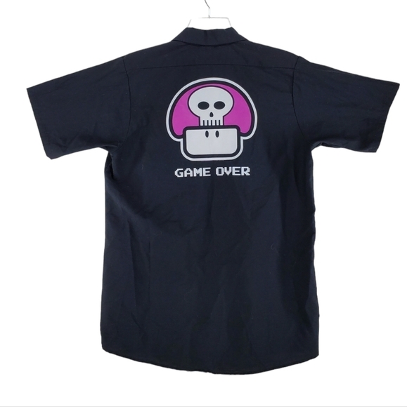 VTG Nintendo Work Shirt Mens M GAME OVER 2003 Black Button Up Short Sleeves RARE - Picture 9 of 11